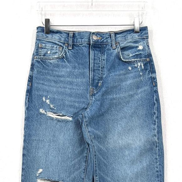 ZARA Distressed Loose Fit Low Rise Jeans Womens 27 Medium Blue Wash Straight Leg - Picture 4 of 15